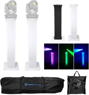 (2) Rockville RTP32W Totem Moving Head Light Stand Black White Scrims Carry Bags for Chauvet Rogue R1X Spot Lights