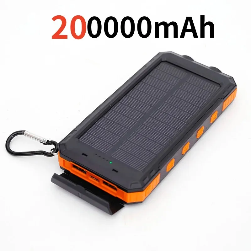 200000mAh Solar Power Bank - Outdoor Backup Power with Rapid Charging, Compass, and LED Features