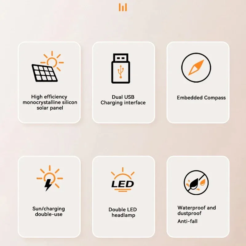 200000mAh Solar Power Bank - Outdoor Backup Power with Rapid Charging, Compass, and LED Features