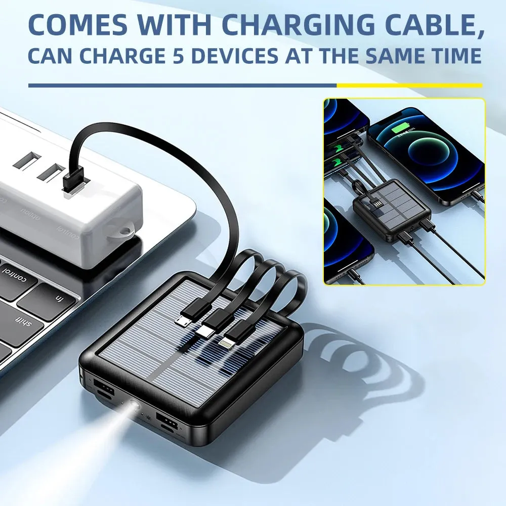 20000mAh Solar Power Bank Dual USB 4 Cables