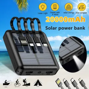 20000mAh Solar Power Bank Dual USB 4 Cables