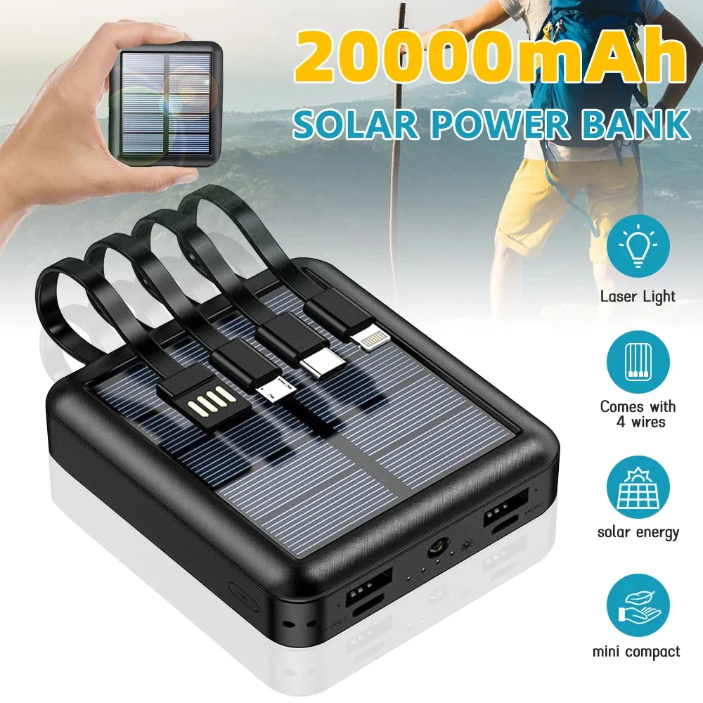 20000mAh Solar Power Bank Dual USB 4 Cables
