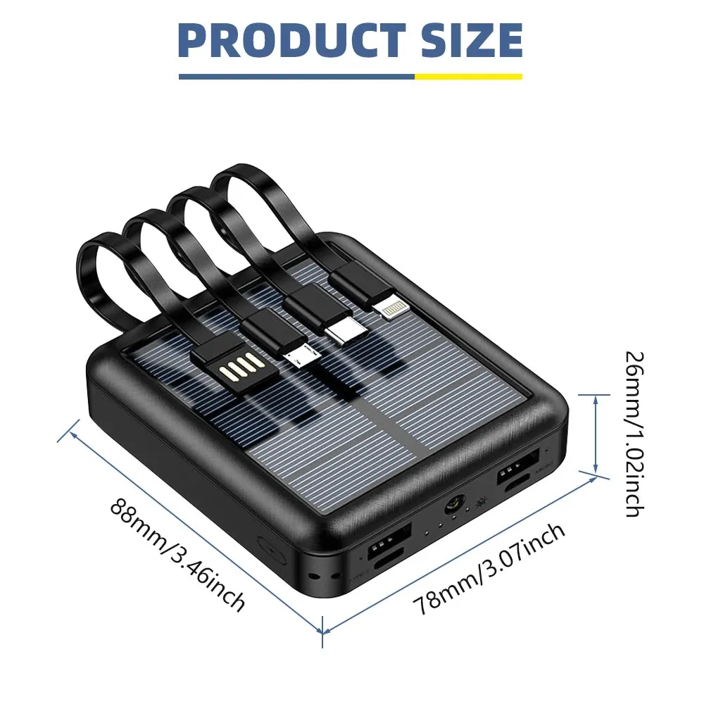 20000mAh Solar Power Bank Dual USB 4 Cables