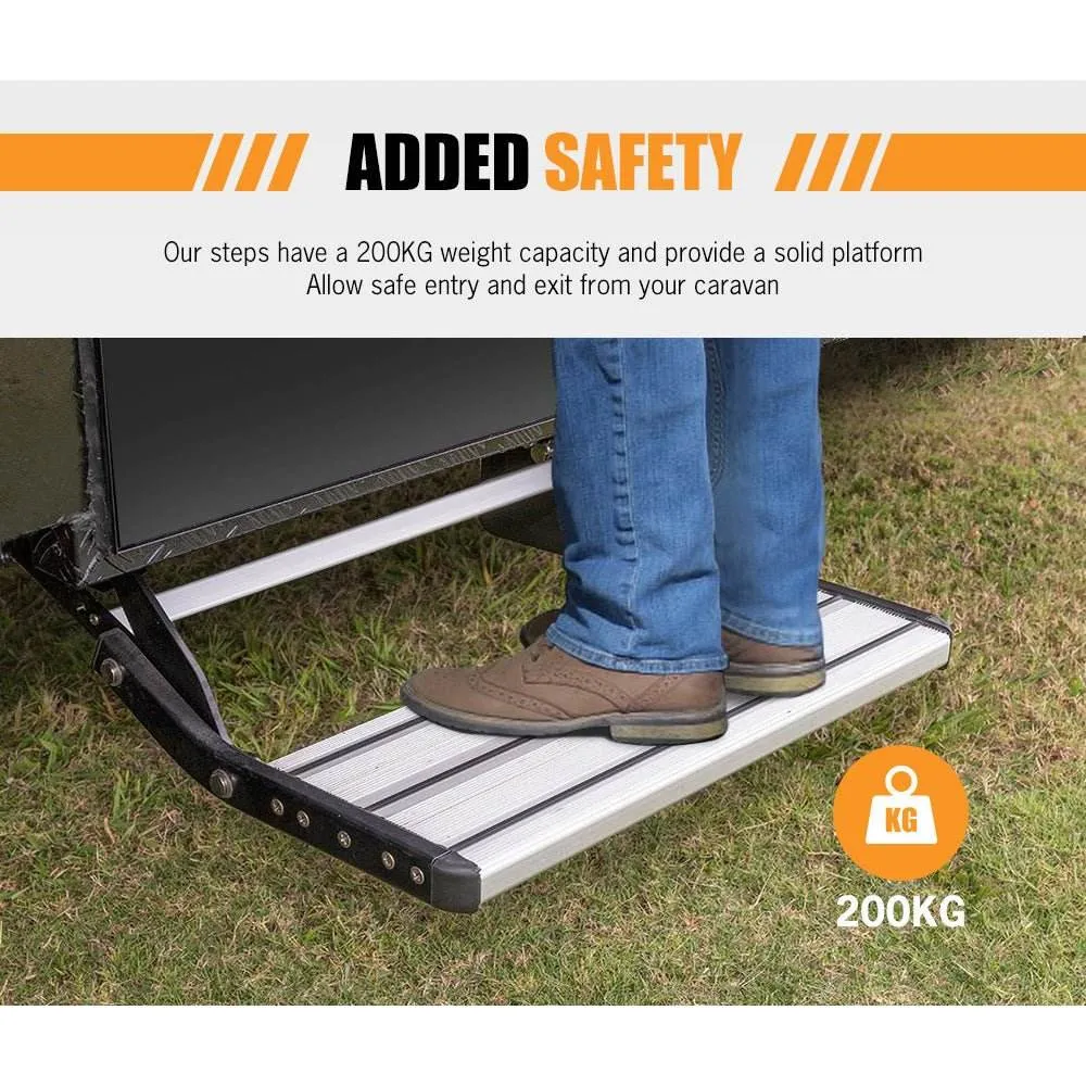 200KG Heavy Duty Caravan Step Folding Pull Out Portable RV Camper Trailer Tools