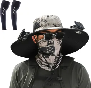 2024 New Outdoor Wide Brim Sun Hat with Solar Fan with 2 Fans -Solar & USB Charging Solar Fan Hat Upf50  Fishing Hats