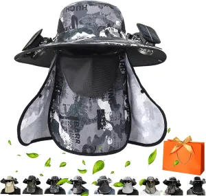 2025 New Ultralight Solar Fan Sun Hat, Wide Brim Solar Fan Hat Outdoor Fishing, Men Rechargeable UPF50 , Waterproof