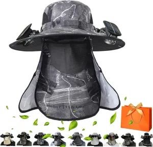 2025 New Ultralight Solar Fan Sun Hat, Wide Brim Solar Fan Hat Outdoor Fishing, Men Rechargeable UPF50 , Waterproof