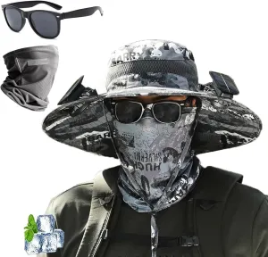 2025 New Ultralight Solar Fan Sun Hat with Two Fans Solar Power,Wide Brim Solar Fan Outdoor Fishing Hat-Solar & USB Charging