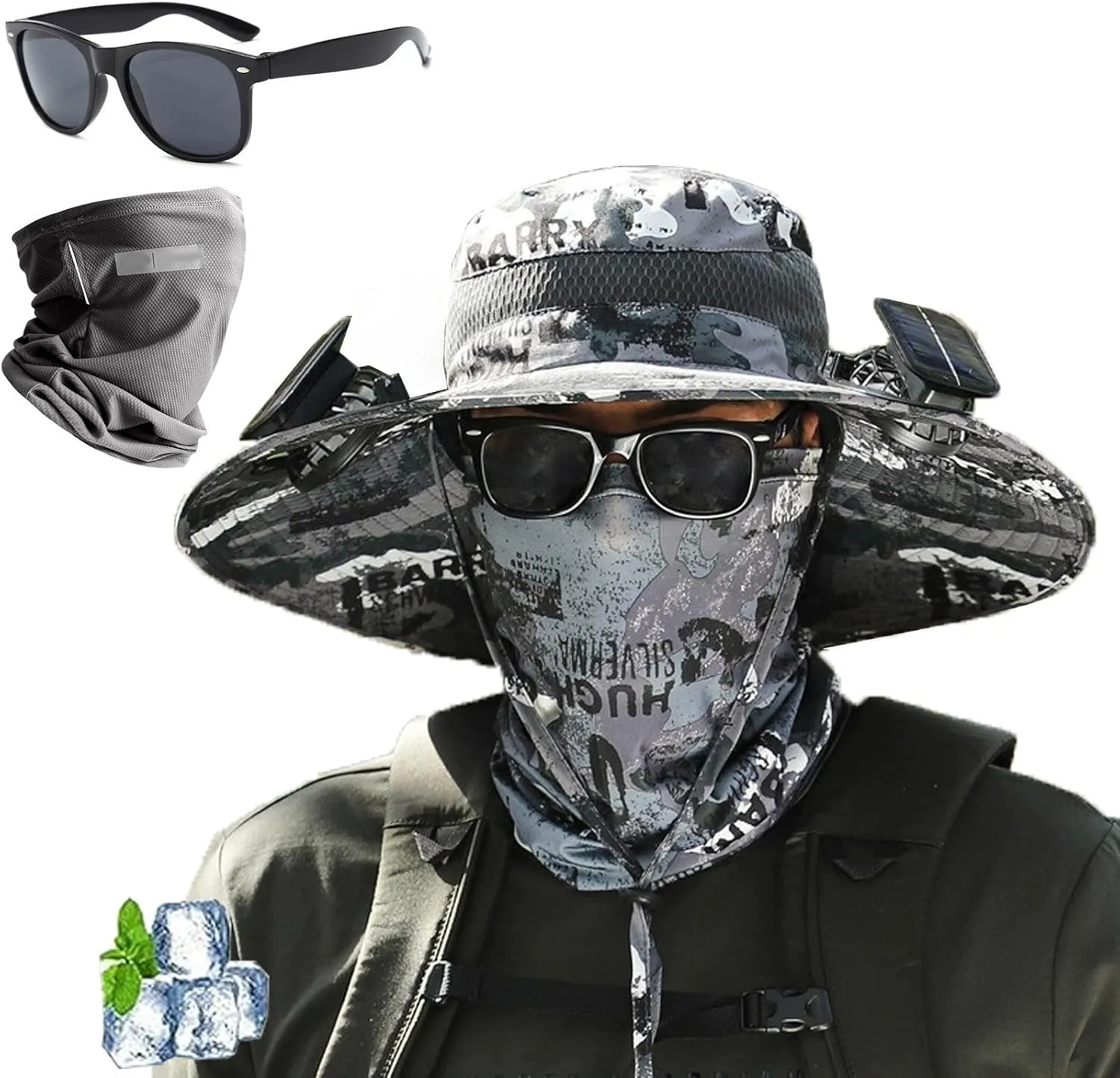 2025 New Ultralight Solar Fan Sun Hat with Two Fans Solar Power,Wide Brim Solar Fan Outdoor Fishing Hat-Solar & USB Charging