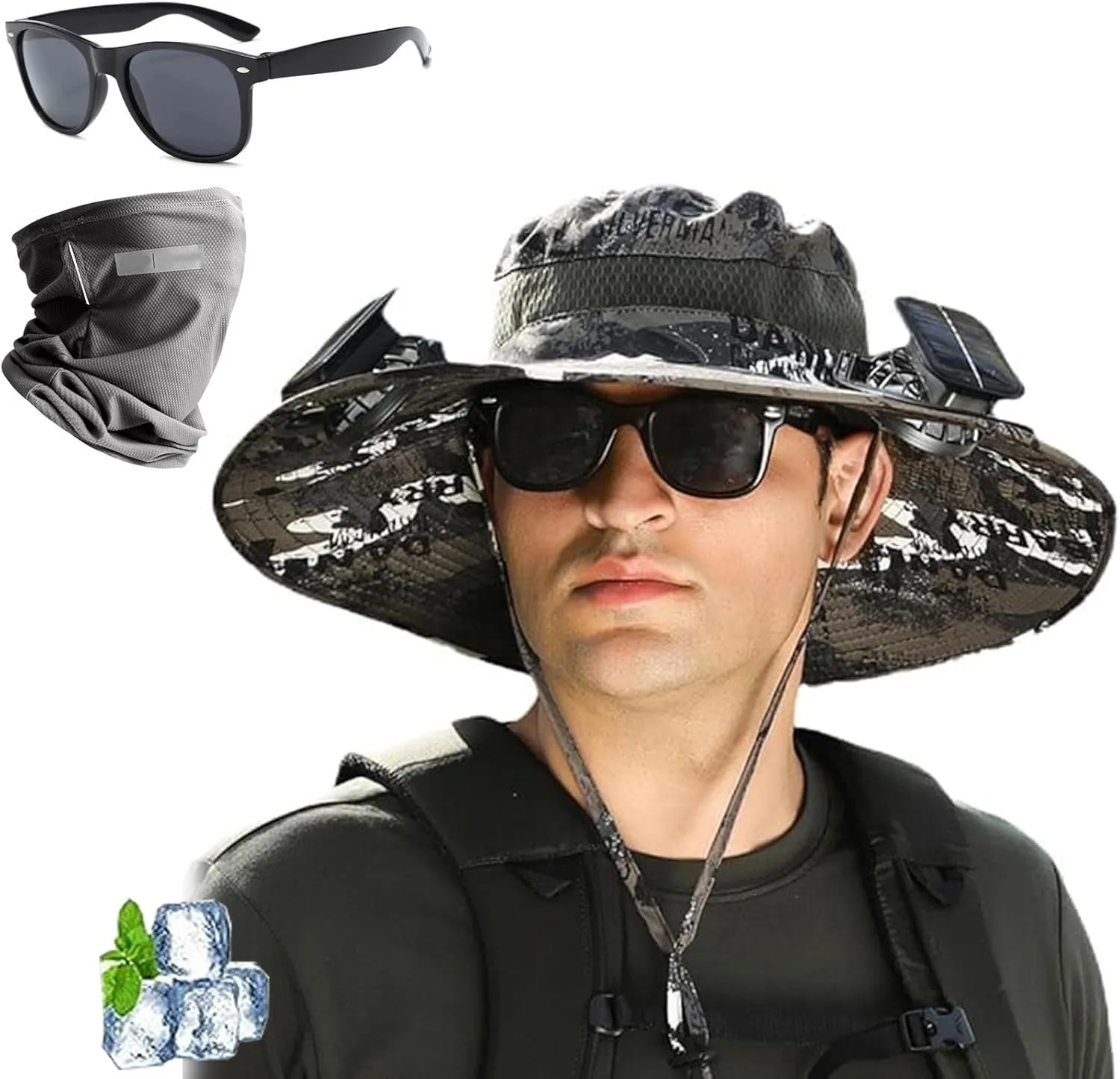 2025 New Ultralight Solar Fan Sun Hat with Two Fans Solar Power,Wide Brim Solar Fan Outdoor Fishing Hat-Solar & USB Charging