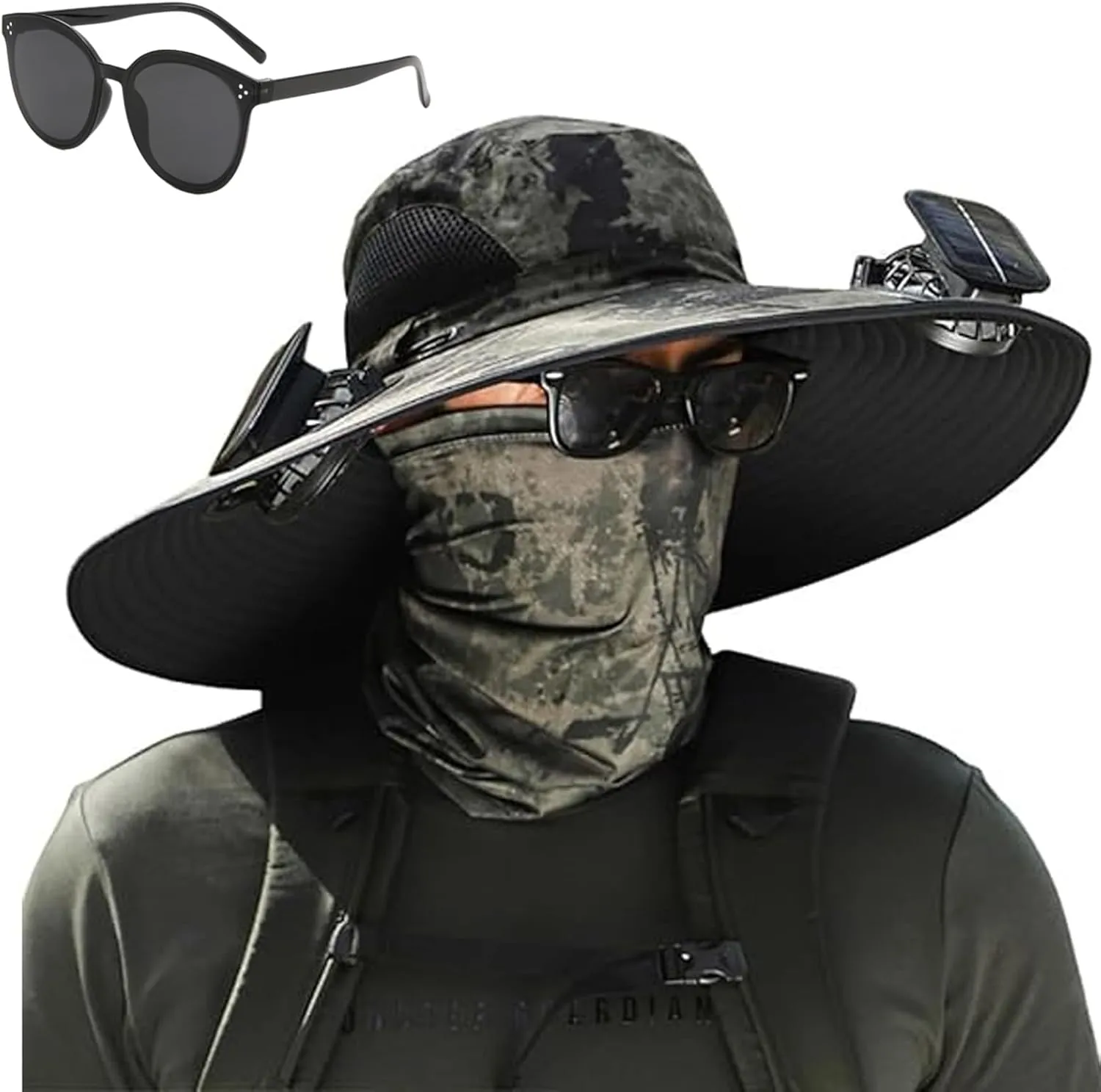 2025 New Wide Brim Solar Fan Hat, Hat with Fans Solar Power for Men Women Fishing Hat Solar & USB Charging
