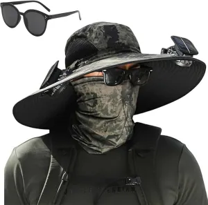2025 New Wide Brim Solar Fan Hat, Hat with Fans Solar Power for Men Women Fishing Hat Solar & USB Charging