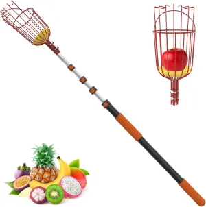 20FT Reach Fruit Picker Pole with Basket Telescoping, Apple Picker with 3-12FT Telescoping Pole for Apple Orange Lemon Mango Avocado Guava Fruit Picking