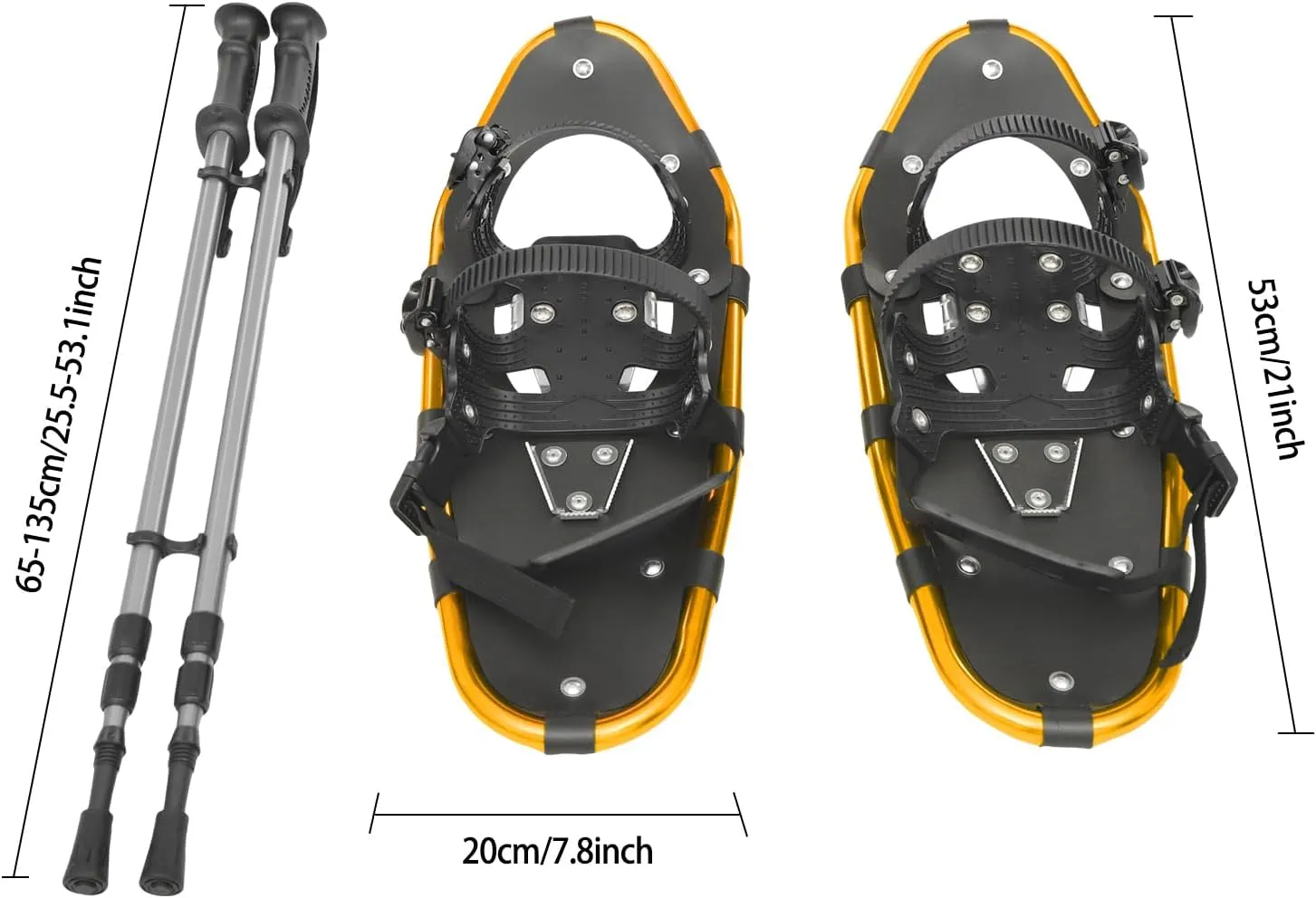 21/25 Inch Snowshoes with Trekking Poles for Men Women Youth, Light Weight Aluminum Snowshoes with Adjustable Binding, Carry Bag & Hiking Poles
