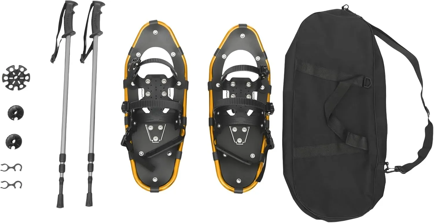 21/25 Inch Snowshoes with Trekking Poles for Men Women Youth, Light Weight Aluminum Snowshoes with Adjustable Binding, Carry Bag & Hiking Poles