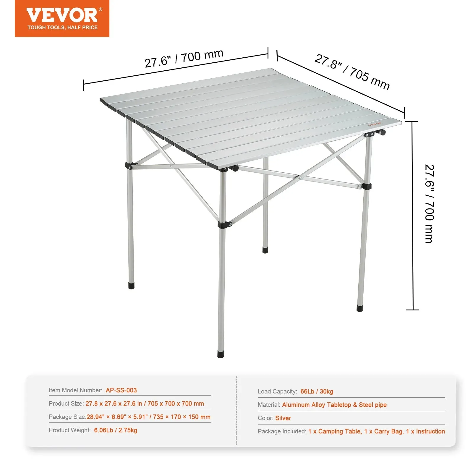 220/66lbs Outdoor Camping Folding Table With Storage Bag Aluminum Alloy