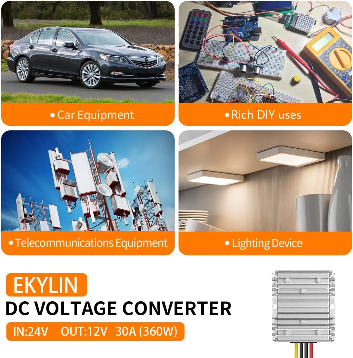 24v to 12v Converter, Step Down Converter 30A 360W for Heavy Duty Truck Car Power Reducer Converter for Auto Car Truck Vehicle Boat Solar System etc.(DC15-40V Inputs)