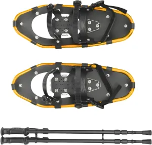 25 Inch Snowshoes & Trekking Poles Bundle with Adjustable Binding, Carry Bag for Men, Women, and Youth, Durable All Terrain Light Weight Snowshoes (Gold Black)