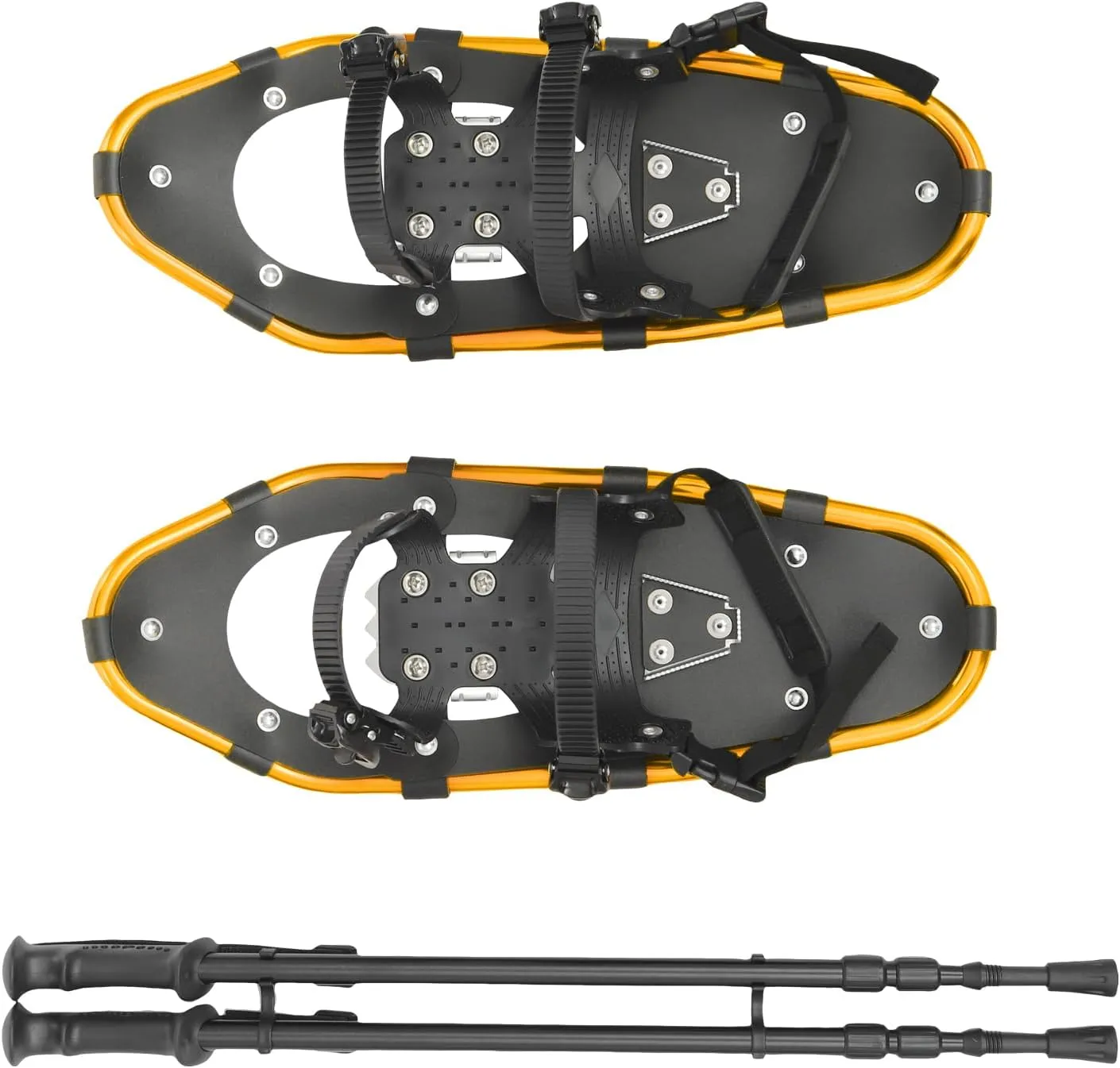 25 Inch Snowshoes & Trekking Poles Bundle with Adjustable Binding, Carry Bag for Men, Women, and Youth, Durable All Terrain Light Weight Snowshoes (Gold Black)