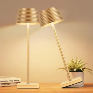 2Pack Cordless Table Lamps Rechargeable,Battery 6000mAh LED Portable Lights for Outdoor/Patio/Restaurant/Indoor Desk Lamp - IP54 Waterproof 3 Colors Stepless Dimming (2pack Gold)