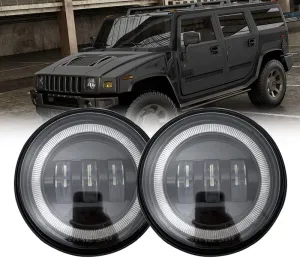 2PCS 4inch 30W LED Fog Light with White DRL Halo Angerl Eyes for Hummer H2 2003 2004 2005 2006 2007 2008 2009