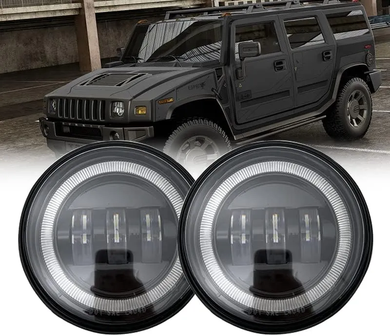 2PCS 4inch 30W LED Fog Light with White DRL Halo Angerl Eyes for Hummer H2 2003 2004 2005 2006 2007 2008 2009