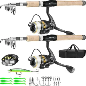 2PCS Fishing Pole Combo,Carbon Fiber Fishing Pole ，12  1 Shielded Bearings Stainless Steel BB Spinning Reels Fishing Carrier Bag for Travel Saltwater Freshwater