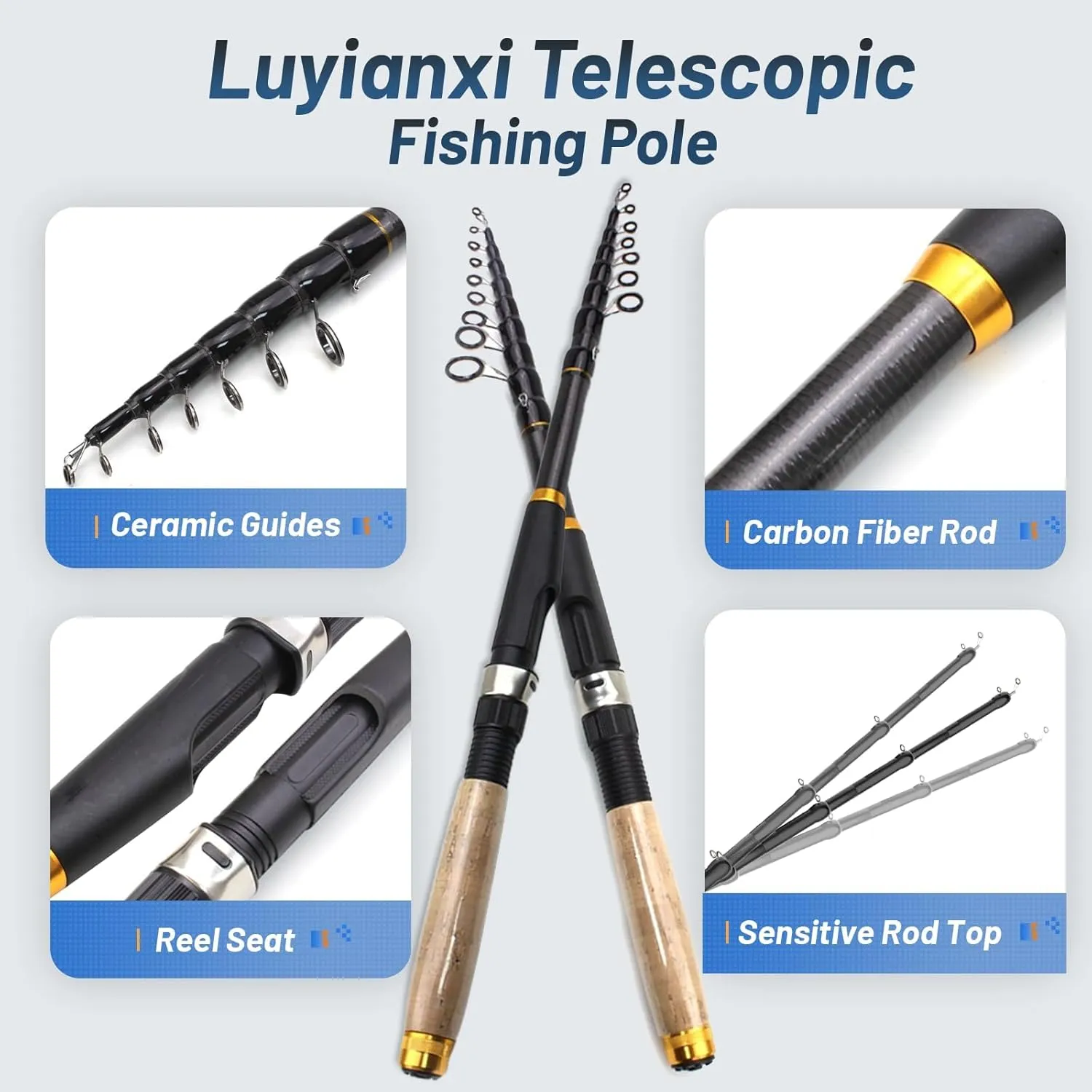 2PCS Fishing Rod and Reel Combos,Telescopic Fishing Pole Spinning Reels Sets, Collapsible Fishing Rod Full Kit with Carrier Bag for Travel Saltwater Freshwater Fishing Poles