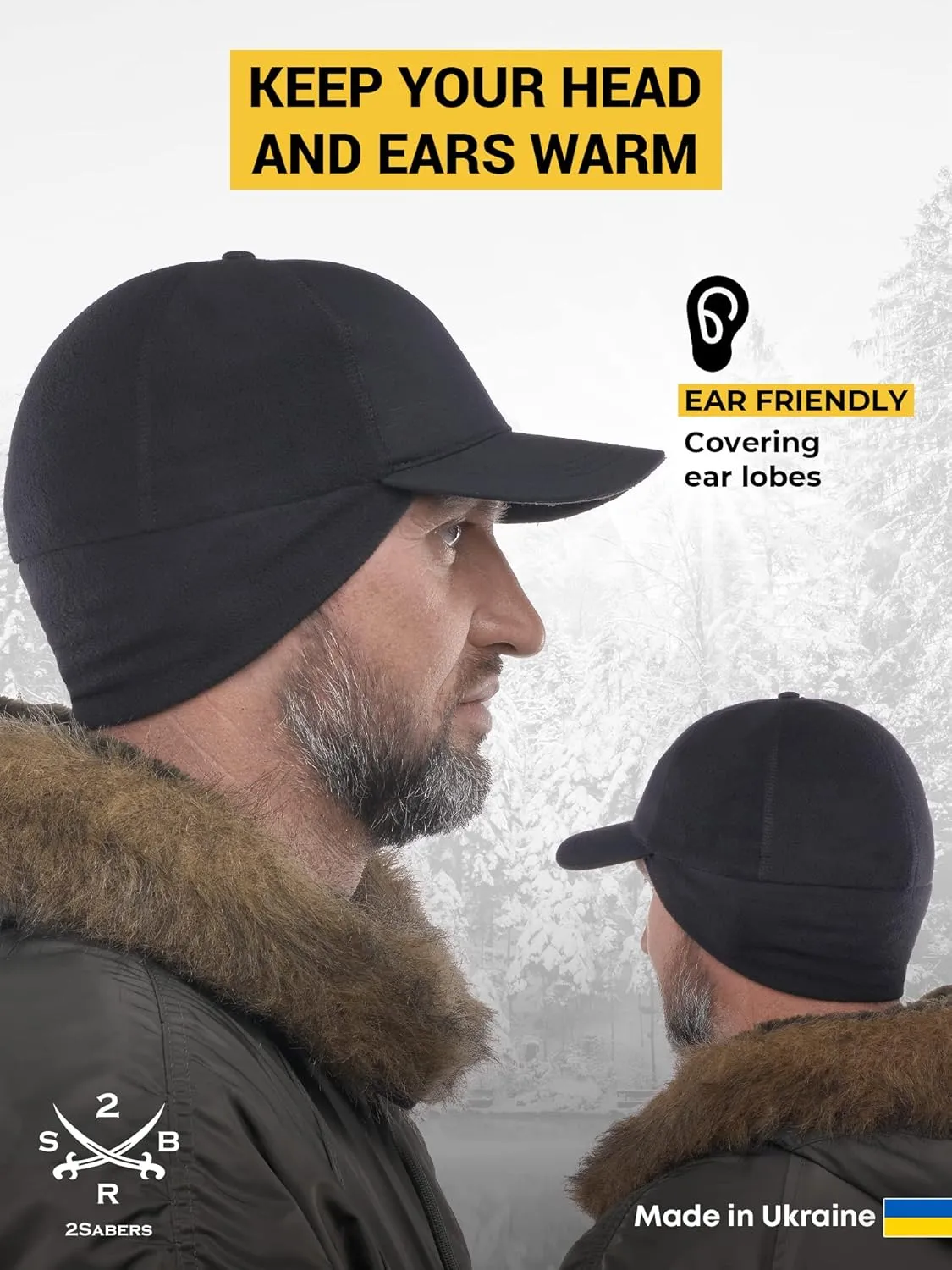 2SBR 2SABERS Mens Winter Hat with Earflaps and Visor - Warm Trucker Baseball Cap Hat