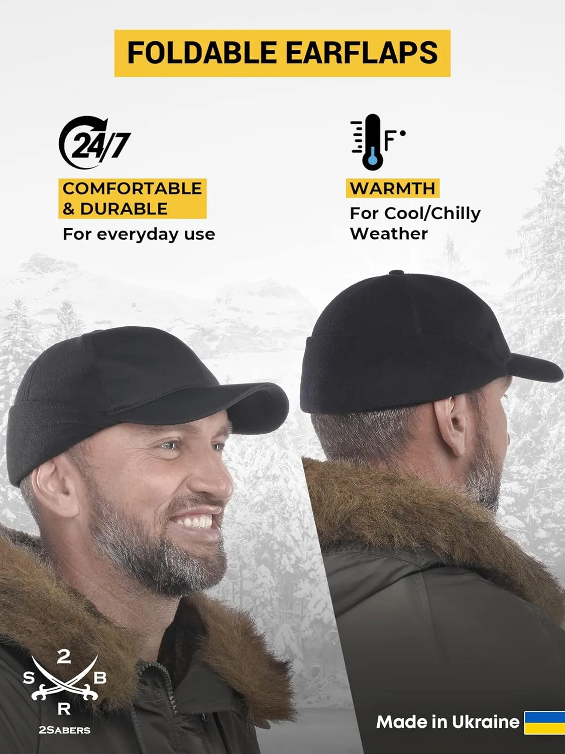 2SBR 2SABERS Mens Winter Hat with Earflaps and Visor - Warm Trucker Baseball Cap Hat