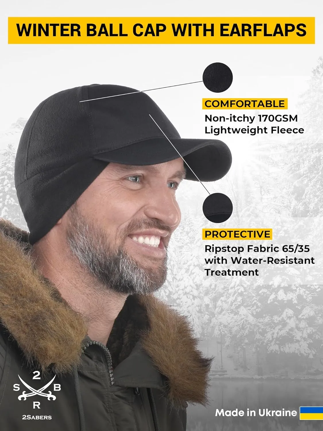 2SBR 2SABERS Mens Winter Hat with Earflaps and Visor - Warm Trucker Baseball Cap Hat