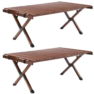 2x 93cm Foldable Bamboo Outdoor Camping Table Waterproof Wooden Travel - Large