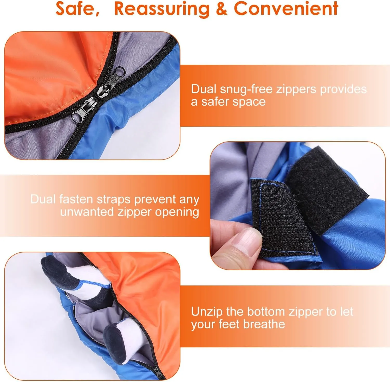 3-Person Family Sleeping Bag - Lightweight Water-Resistant for Camping, Hiking & Indoor Use | 3-Season (Spring/Summer/Fall) with Carry Sack | Fits Adults & Kid