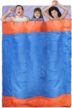 3-Person Family Sleeping Bag - Lightweight Water-Resistant for Camping, Hiking & Indoor Use | 3-Season (Spring/Summer/Fall) with Carry Sack | Fits Adults & Kid