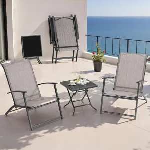3 Piece Folding Chairs Set of 2 with Side Table, No Assembly Chair Textilene Patio Set Outdoor Folding Chairs for Fire Pit Garden Yard Porch Pool Deck Lawn Balcony