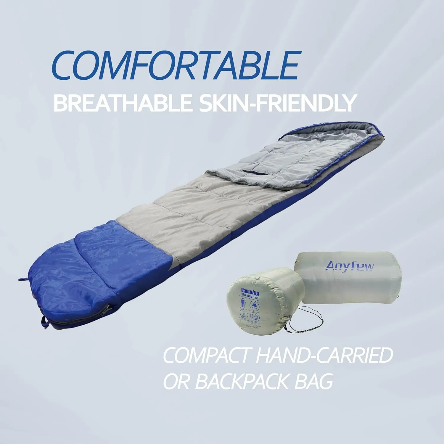 3 Seasons Lightweight Oval Sleeping Bag with Portable Tight-Pack Camping Gear, Indoor & Outdoor Sleeping Bag for Adult, Kid, Boy, Girl, Backpack, Hiking, Camping
