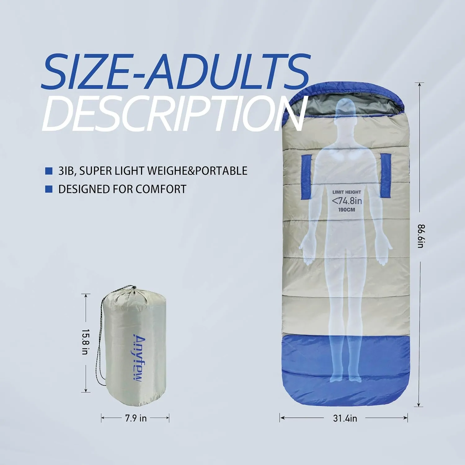 3 Seasons Lightweight Oval Sleeping Bag with Portable Tight-Pack Camping Gear, Indoor & Outdoor Sleeping Bag for Adult, Kid, Boy, Girl, Backpack, Hiking, Camping
