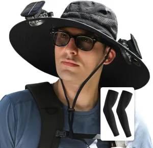 [3 Sleeves Included] Solar Fan Hat Wide Brim Solar Fan HatSolar   USB Dual Power SupplyPerfect for Outdoor Fishing, Camping