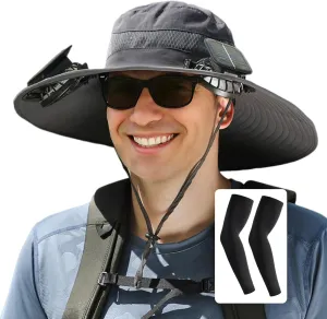 [3 Sleeves Included] Solar Fan Hat Wide Brim Solar Fan HatSolar   USB Dual Power SupplyPerfect for Outdoor Fishing, Camping