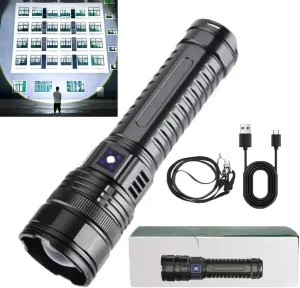 3000 Lumen Rechargeable White Laser Zoom Tactical flashlights high Powered Camping Essentials Accessories Gear Bright Torch Hiking in The World 6000MAH