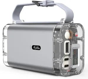 30000mAh Power Bank - 65W Laptop Portable Charger, 3 Ports, IP67 Waterproof, LED Lights, See-Through IPS Screen for iPhone Series