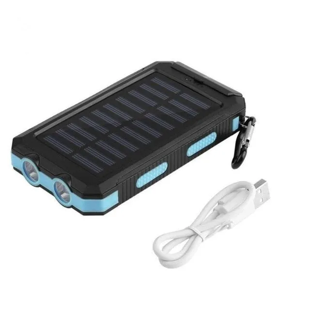 30000mAh Solar Power Bank Electric Charging External Battery Pack Waterproof Powerbank Smartphone 2 LED Light Portable Outdoor