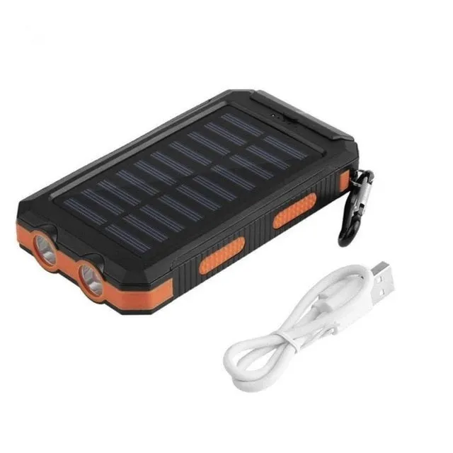 30000mAh Solar Power Bank Electric Charging External Battery Pack Waterproof Powerbank Smartphone 2 LED Light Portable Outdoor