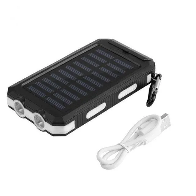 30000mAh Solar Power Bank Electric Charging External Battery Pack Waterproof Powerbank Smartphone 2 LED Light Portable Outdoor