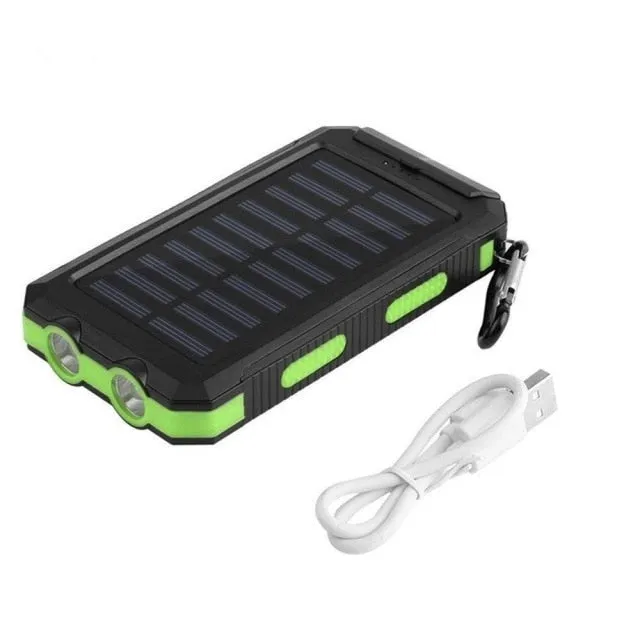 30000mAh Solar Power Bank Electric Charging External Battery Pack Waterproof Powerbank Smartphone 2 LED Light Portable Outdoor