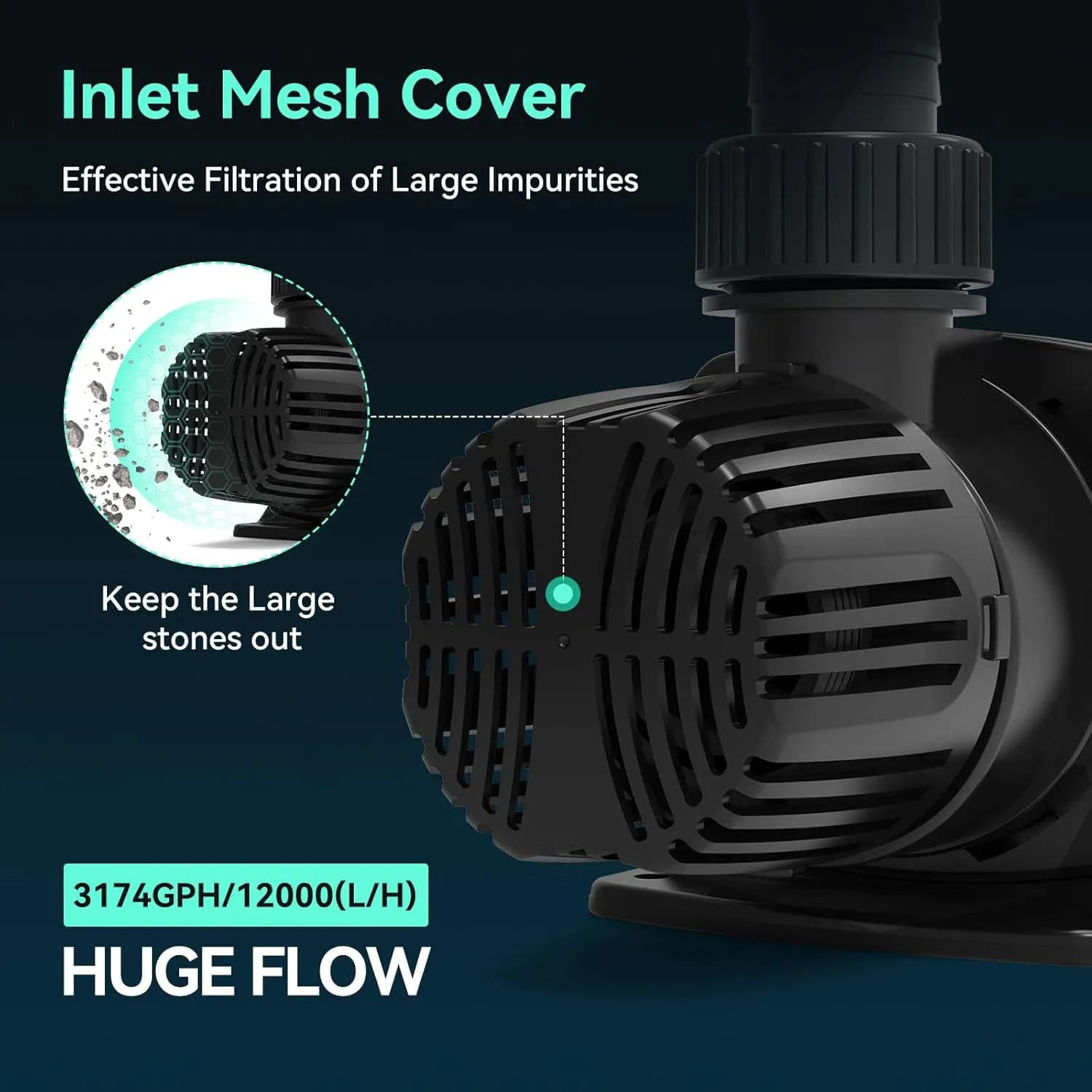 3174 GPH Submersible Water Pump, 95W Pond Pump with 21.4FT. Lift Height for Koi Pond Pool, Waterfall, Fish Tank, Aquarium, Statuary, Hydroponic, Ultra Quiet, Barrier Bag & 16.5FT Power Cord