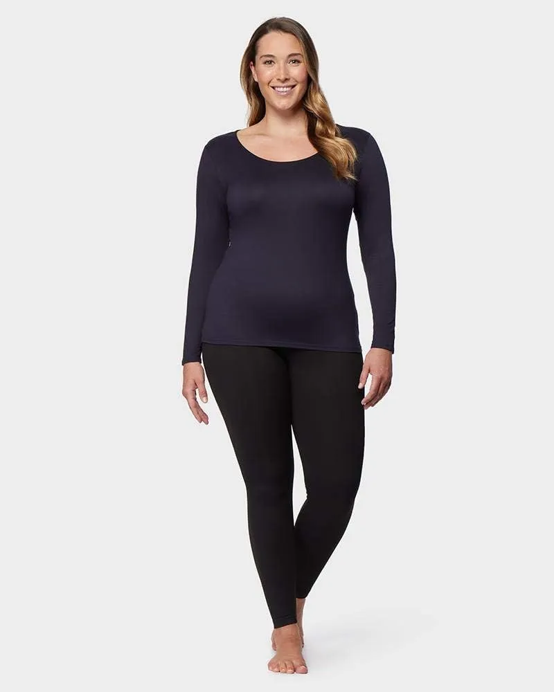32 DEGREES Heat Womens Lightweight Thermal Baselayer Long Sleeve Scoop Top, Eggplant