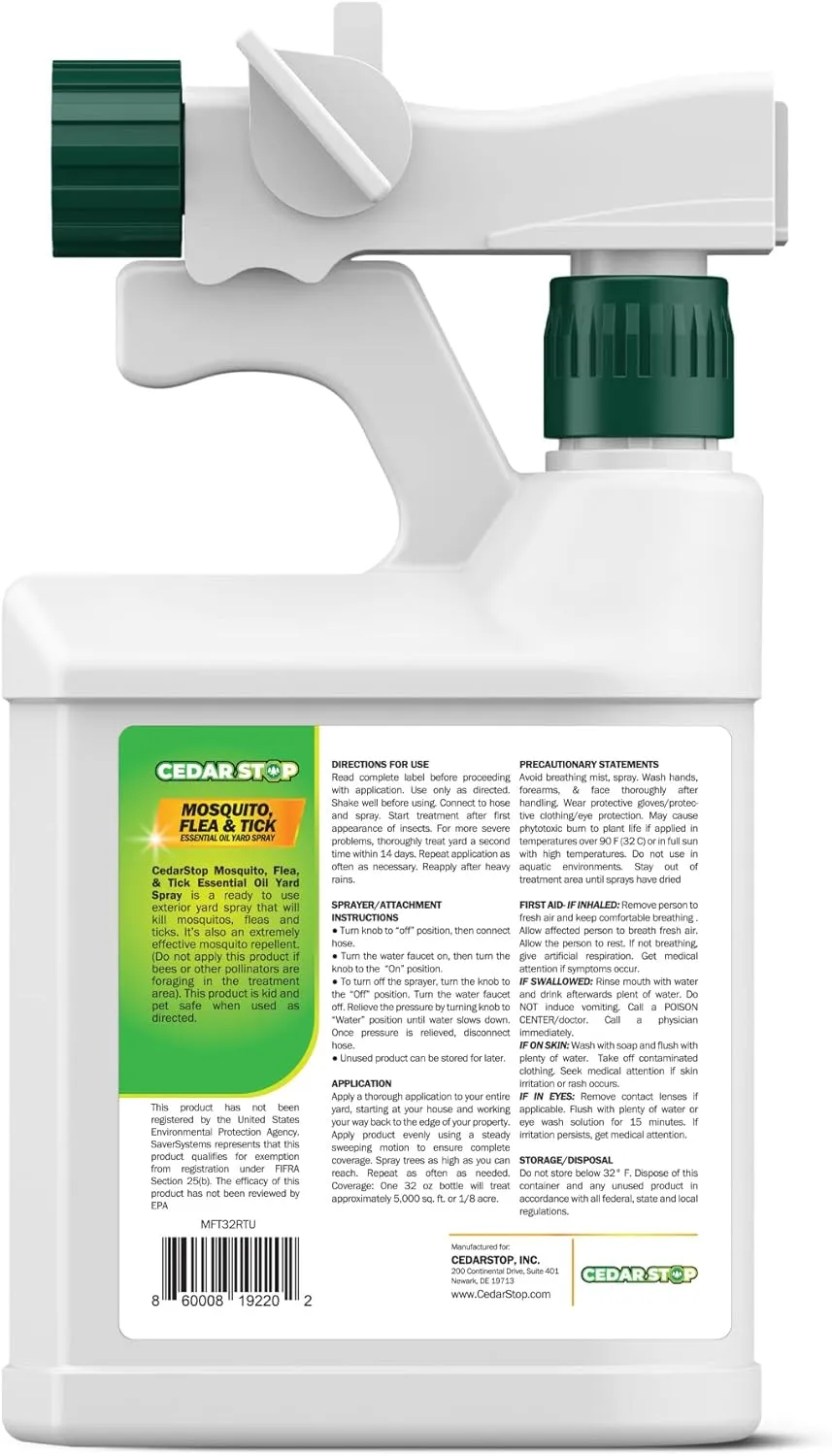 32 Ounce Essential Oil Yard Spray - Plant Based Flea, Tick and Mosquito Repellent Pest Control Spray Treatment and Insect Killer - Safe Around Kids, Pets, and Plants