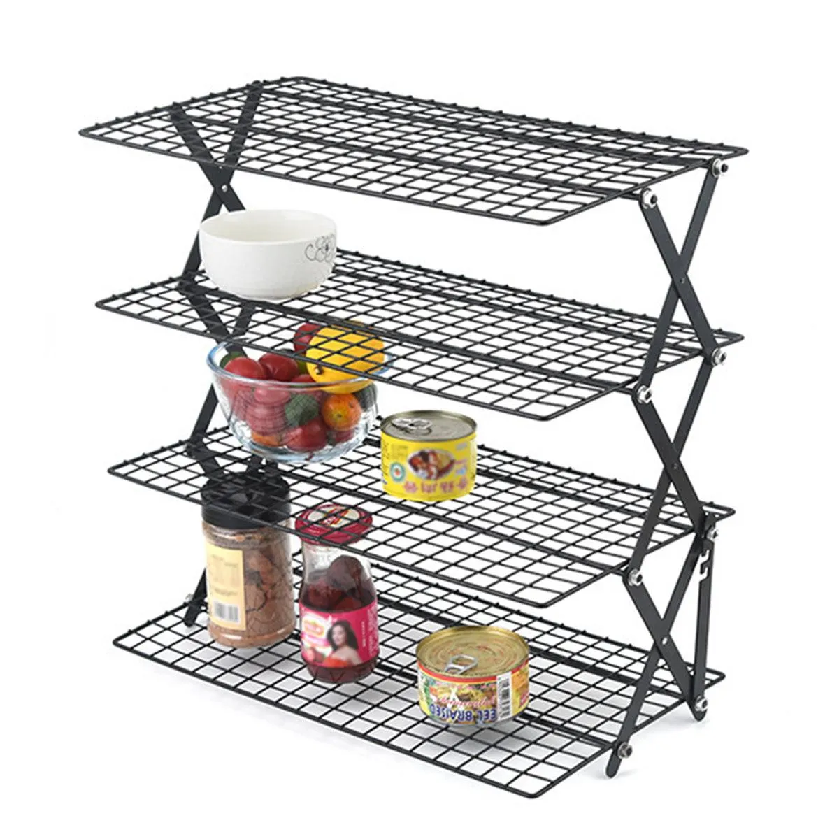 3/4 Tier Camping Dining Rack Iron Shelf Portable Picnic Rack Foldable Storage Table