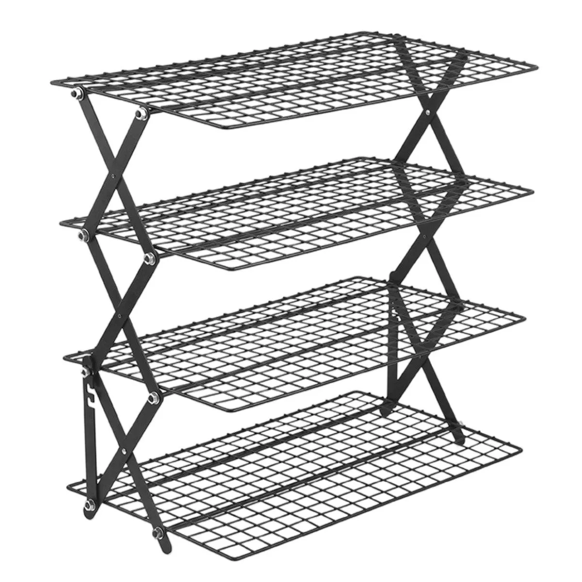 3/4 Tier Camping Dining Rack Iron Shelf Portable Picnic Rack Foldable Storage Table